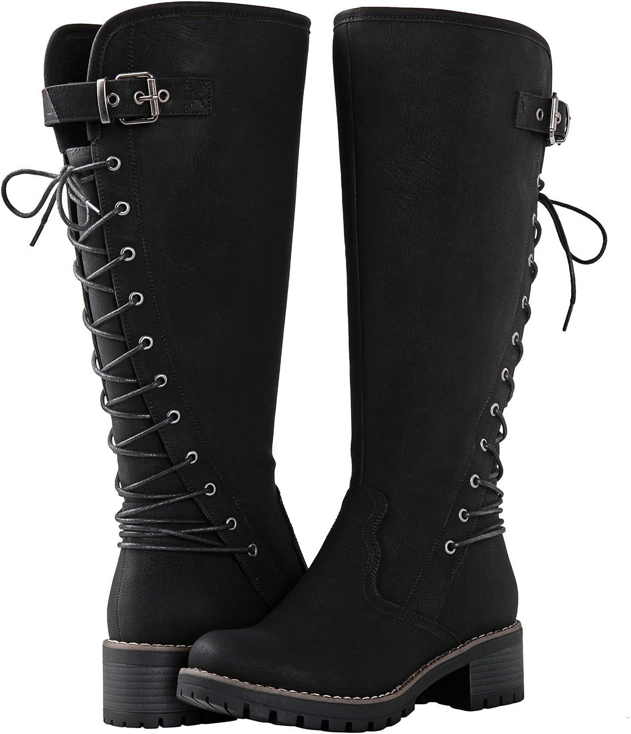 imageGLOBALWIN Womens Lace Up Back Knee High Fashion Boots19yy29black