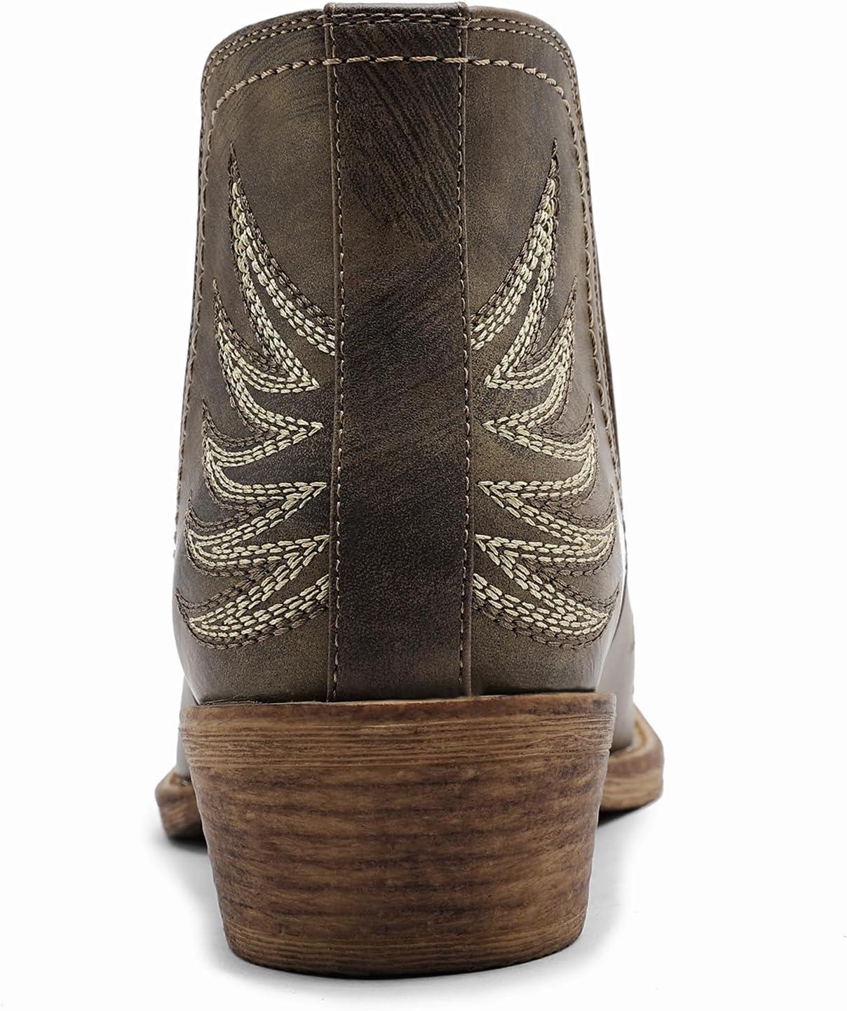 imageGLOBALWIN Womens Western Ankle Booties Snipped Square Toe Embroidered Cowboy Chelsea Boots Low Stacked Block Heel Comfortable PullOn Short Cowgirl Boots25yy05 Brown