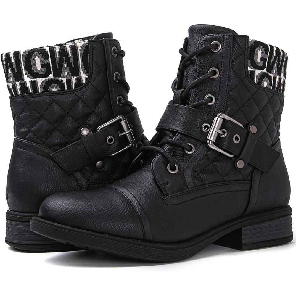 imageGLOBALWIN Womens Ankle Booties Fashion Combat Boots2102black2