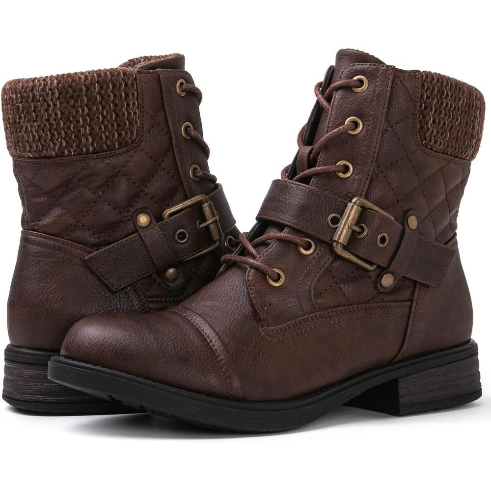 imageGLOBALWIN Womens Ankle Booties Fashion Combat Boots2102brown