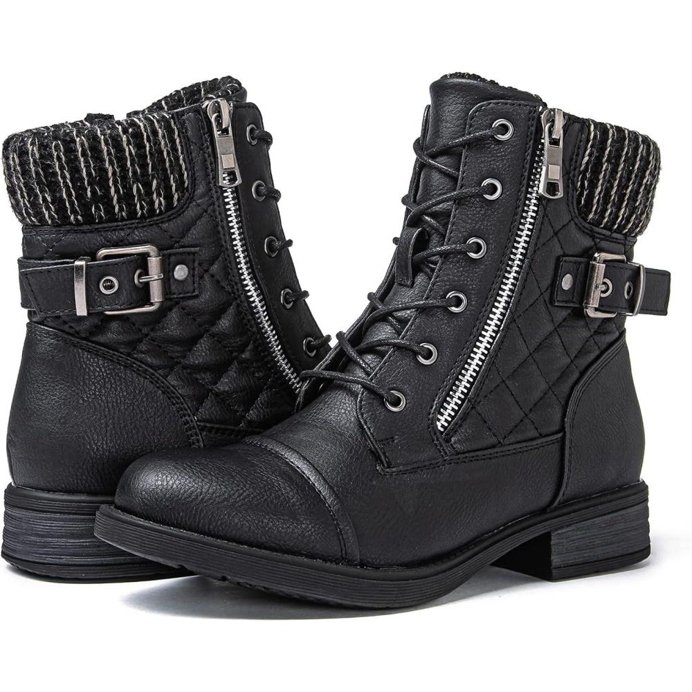 imageGLOBALWIN Womens Combat Boots Lace Up Boots For Women Ankle Booties With Low Heel Fashion Dressy Short Boots21yy18 Black