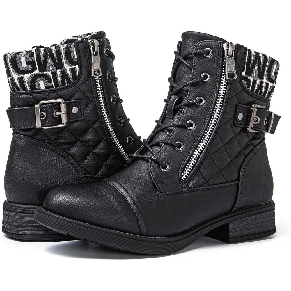 imageGLOBALWIN Womens Combat Boots Lace Up Boots For Women Ankle Booties With Low Heel Fashion Dressy Short Boots21yy18 Black2