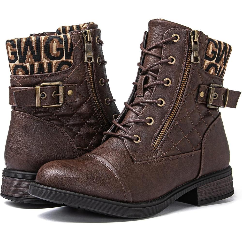 imageGLOBALWIN Womens Combat Boots Lace Up Boots For Women Ankle Booties With Low Heel Fashion Dressy Short Boots21yy18 Brown2