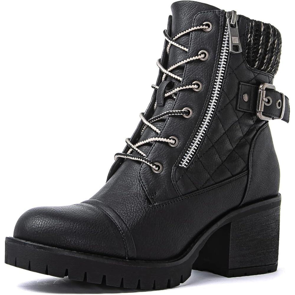 imageGLOBALWIN Womens Combat Boots Lace Up Comfortable Ankle Booties For Women Low Heel21yy16 Black