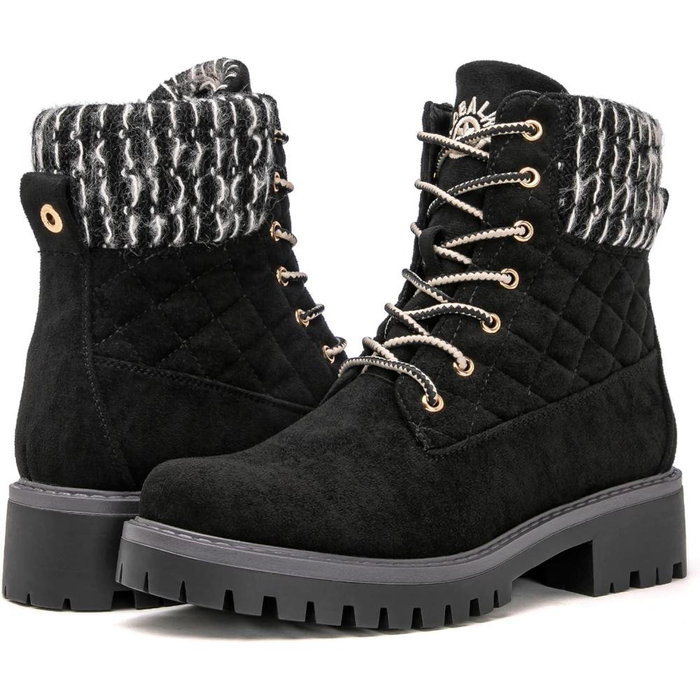 imageGLOBALWIN Womens Fall Winter Quilted Ankle Boots  Warm Fleece Lined Winter Booties Combat Boots For Snow and Rain NonSlip Fashion Ankle Booties1915 Black3