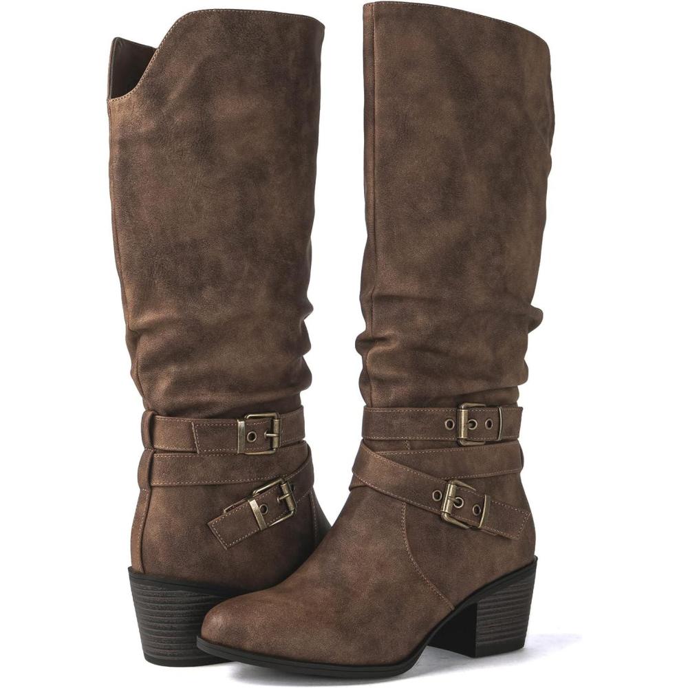 imageGLOBALWIN Womens Knee High Cowboy Boots Minimalist Western Round Toe Cowgirl Boots with Comfortable Block Heel Plain Sleek Design Tall Dress Boots for Women19yy21 Camel2