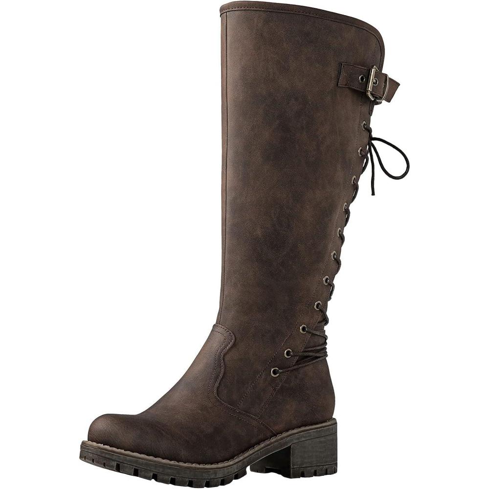 imageGLOBALWIN Womens Lace Up Back Knee High Fashion Boots19yy29brown