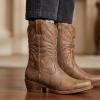 GLOBALWIN Black Cowboy Boots For Women Cowgirl Boots With Low Heel Comfortable Embroidered Western Boots Snip Toe Mid-Calf Boots(Camel)