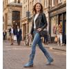 GLOBALWIN Black Cowboy Boots For Women Cowgirl Boots With Low Heel Comfortable Embroidered Western Boots Snip Toe Mid-Calf Boots(Denim Blue)