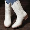 GLOBALWIN Black Cowboy Boots For Women Cowgirl Boots With Low Heel Comfortable Embroidered Western Boots Snip Toe Mid-Calf Boots(White)
