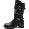 GLOBALWIN Chunky Mid Calf Fashion Dressy Motocycle Biker Military Style Combat Boots for Women Low Heel(24yy01 Black)