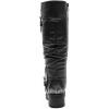 GLOBALWIN Women’s Black Knee-High Boots: Fashion Dressy Riding Boots – Chunky Low Heel, Slouchy Design, Buckle Detail, All-Season, Comfortable 2-Inch Heels(24yy03 Distressed Silver)