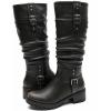 GLOBALWIN Women’s Black Knee-High Boots: Fashion Dressy Riding Boots – Chunky Low Heel, Slouchy Design, Buckle Detail, All-Season, Comfortable 2-Inch Heels(24yy03 Distressed Brown)