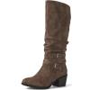 GLOBALWIN Women’s Knee High Cowboy Boots – Minimalist Western Round Toe Cowgirl Boots with Comfortable Block Heel, Plain Sleek Design, Tall Dress Boots for Women(19yy21 Camel2)
