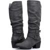 GLOBALWIN Women’s Knee High Cowboy Boots – Minimalist Western Round Toe Cowgirl Boots with Comfortable Block Heel, Plain Sleek Design, Tall Dress Boots for Women(19yy21 Grey2)