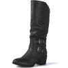 GLOBALWIN Women’s Knee High Cowboy Boots – Minimalist Western Round Toe Cowgirl Boots with Comfortable Block Heel, Plain Sleek Design, Tall Dress Boots for Women(19yy21 Black2)