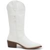 GLOBALWIN Women’s Mid Calf Western Cowboy Boots Cowgirl Boots for Women with Floral Embroidery Side Zipper Chunky Heel(23yy13 White)