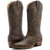 GLOBALWIN Women’s Mid Calf Western Cowboy Boots Cowgirl Boots for Women with Floral Embroidery Side Zipper Chunky Heel(Brown)