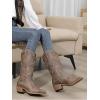 GLOBALWIN Women’s Mid Calf Western Cowboy Boots Cowgirl Boots for Women with Floral Embroidery Side Zipper Chunky Heel(Brown)
