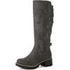 GLOBALWIN Women’s Strappy Motorcycle Knee High Boots Riding Boots Back Lace Up Fall Winter Fashion Knee High Boots For Women(22yy07 Grey)