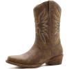 GLOBALWIN Black Cowboy Boots For Women Cowgirl Boots With Low Heel Comfortable Embroidered Western Boots Snip Toe Mid-Calf Boots(Camel)