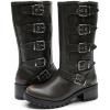 GLOBALWIN Chunky Mid Calf Fashion Dressy Motocycle Biker Military Style Combat Boots for Women Low Heel(23yy11 Brown Distressed)