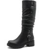 GLOBALWIN Women’s Black Knee-High Boots: Fashion Dressy Riding Boots – Chunky Low Heel, Slouchy Design, Buckle Detail, All-Season, Comfortable 2-Inch Heels(24yy03 Black)