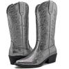 GLOBALWIN Women’s Mid Calf Western Cowboy Boots Cowgirl Boots for Women with Floral Embroidery Side Zipper Chunky Heel(23yy13 Dark Silver2)