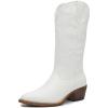 GLOBALWIN Women’s Mid Calf Western Cowboy Boots Cowgirl Boots for Women with Floral Embroidery Side Zipper Chunky Heel(23yy13 White)