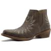 GLOBALWIN Women’s Western Ankle Booties Snipped Square Toe Embroidered Cowboy Chelsea Boots, Low Stacked Block Heel, Comfortable Pull-On Short Cowgirl Boots(25yy05 Brown)