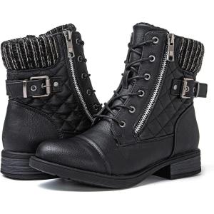 GLOBALWIN Women’s Combat Boots Lace Up Boots For Women Ankle Booties With Low Heel Fashion Dressy Short Boots(21yy18 Black)