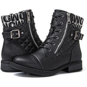 GLOBALWIN Women’s Combat Boots Lace Up Boots For Women Ankle Booties With Low Heel Fashion Dressy Short Boots(21yy18 Black2)
