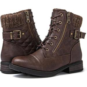 GLOBALWIN Women’s Combat Boots Lace Up Boots For Women Ankle Booties With Low Heel Fashion Dressy Short Boots(21yy18 Brown)