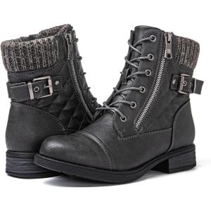 GLOBALWIN Women’s Combat Boots Lace Up Boots For Women Ankle Booties With Low Heel Fashion Dressy Short Boots(21yy18 Grey)