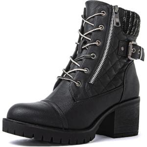 GLOBALWIN Women’s Combat Boots Lace Up Comfortable Ankle Booties For Women Low Heel(21yy16 Black)