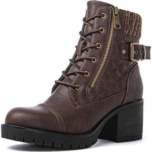 GLOBALWIN Women’s Combat Boots Lace Up Comfortable Ankle Booties For Women Low Heel(21yy16 Brown)