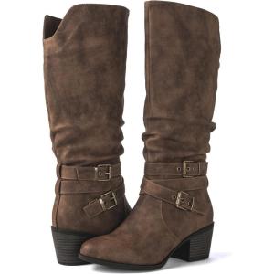 GLOBALWIN Women’s Knee High Cowboy Boots – Minimalist Western Round Toe Cowgirl Boots with Comfortable Block Heel, Plain Sleek Design, Tall Dress Boots for Women(19yy21 Camel2)