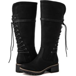 GLOBALWIN Women’s Lace Up Back Knee High Fashion Boots(19yy29 Black3)