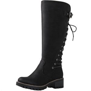 GLOBALWIN Women’s Lace Up Back Knee High Fashion Boots(19yy29black)