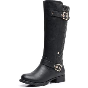 GLOBALWIN Women’s Quilted Knee High Boots For Women Low Heel Comfortable Fashion Riding Boots(19yy01black)