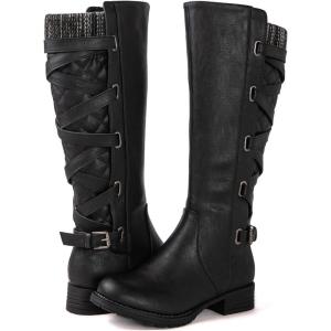 GLOBALWIN Women’s Quilted Knee High Fashion Boots Strappy Boots For Women(21yy10 Black4)