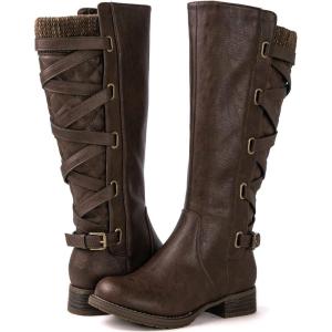 GLOBALWIN Women’s Quilted Knee High Fashion Boots Strappy Boots For Women(21yy10 Brown4)