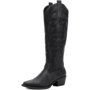 GLOBALWIN Women’s The Western Cowboy Cowgirl Embroidered Knee High Boots(23yy12 Black2)