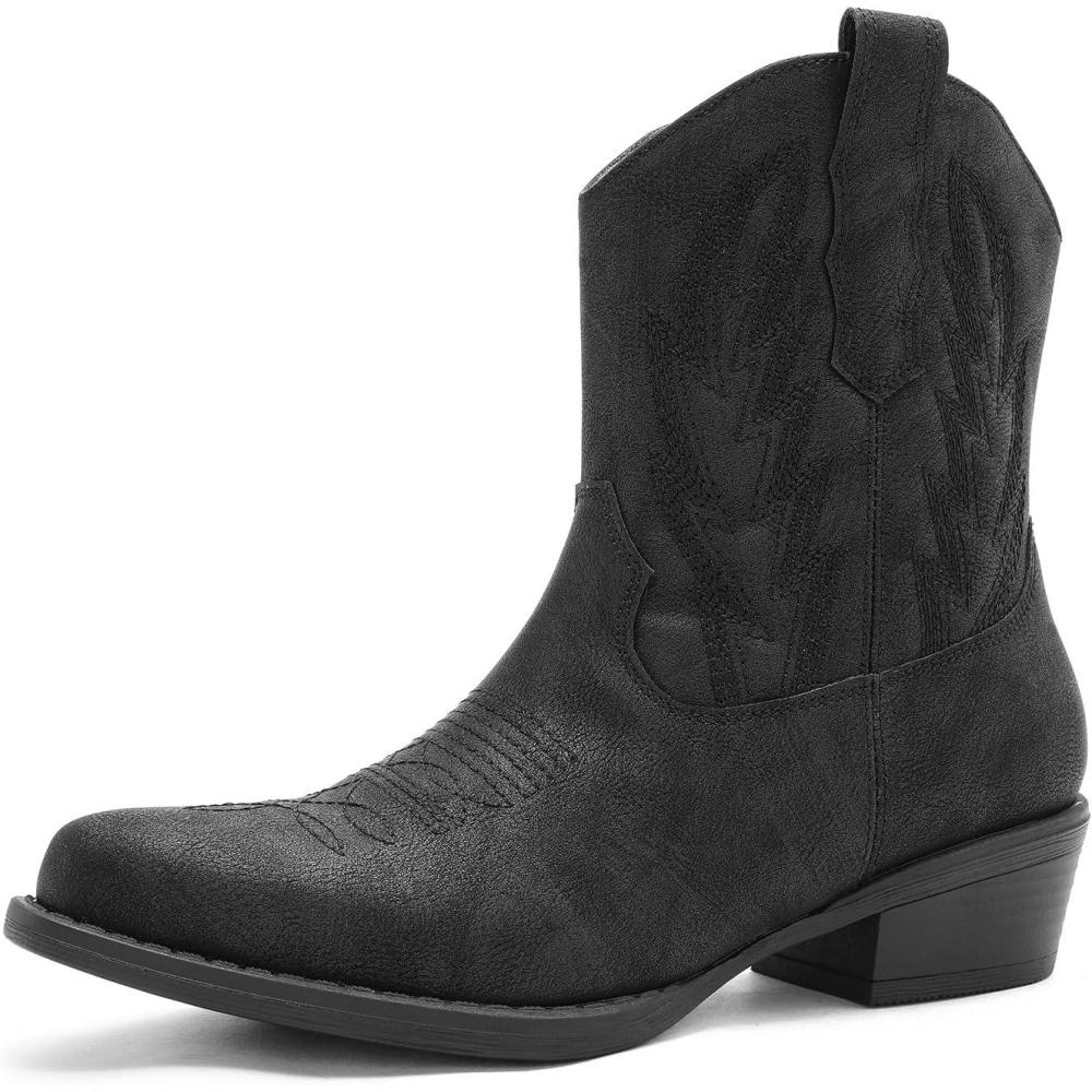imageGLOBALWIN Womens Western Ankle Boots Snip Toe Cowboy Boots For Women Embroidered Retro Chunky Block Heel Comfortable Fashion Short Boots For Nashville Outfits Cowgirl Outfits And Country Concert25yy06 Black