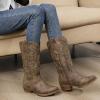 GLOBALWIN Women’s Cowboy Boots Comfortable Brown Cowgirl Boots For Daily Wear, Work & Travel Square Toe Fall Boots With Low Heel And Easy Side Zipper Versatile Mid Calf Boots For Women(25yy08 Brown)