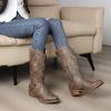 GLOBALWIN Women’s Square Toe Cowgirl Boots Classic Mid-Calf Cowboy Boots With Embroidered Stitching Low Heel Comfortable Western Boots For Country Outfits(25yy03 Brown)