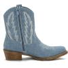 GLOBALWIN Women’s Western Ankle Boots Snip Toe Cowboy Boots For Women Embroidered Retro Chunky Block Heel Comfortable Fashion Short Boots For Nashville Outfits Cowgirl Outfits And Country Concert(25yy06 Denim Blue)