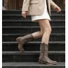 GLOBALWIN Women’s Western Cowboy Boots Mid-Calf Embroidered Cowgirl Boots with Chunky Block Heel Comfortable For Country Concerts, Festivals, Wedding Pointed Square Toe Boots(25yy07 Brown)
