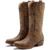 GLOBALWIN Women’s Cowboy Boots Comfortable Brown Cowgirl Boots For Daily Wear, Work & Travel Square Toe Fall Boots With Low Heel And Easy Side Zipper Versatile Mid Calf Boots For Women(25yy08 Camel)
