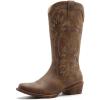 GLOBALWIN Women’s Square Toe Cowgirl Boots Classic Mid-Calf Cowboy Boots With Embroidered Stitching Low Heel Comfortable Western Boots For Country Outfits(25yy03 Camel)